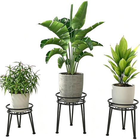 3 Paquet Support Plantes Interieur Exterieur, Métal Antirouille Fer Porte Plante, Etagere Plantes, Rond Noir Supports de Pots de Fleurs, Etagere Fleur pour Plusieurs Plantes (1/5)