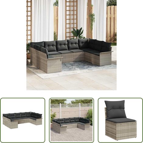 Poly-Rattan - Gartensofa-set mit Kissen Hellgrau Poly-Rattan (1/5)