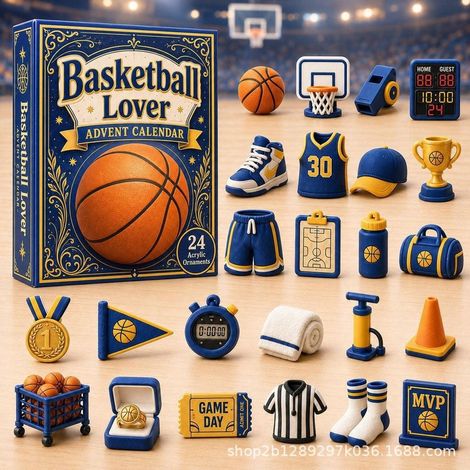 Calendrier de l'Avent Sportif 2026 - Boîte Surprise Calendrier de l'Avent S - Boîte Surprise Basketball Bleue et Jaune 2026 - 26183CM (Épaisseur acrylique 3mm)