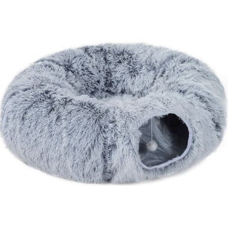 CHICFURN Tunnel pour chat pliable 170 cm tissu peluche gris clair coussin amovible cadre en métal (1/5)
