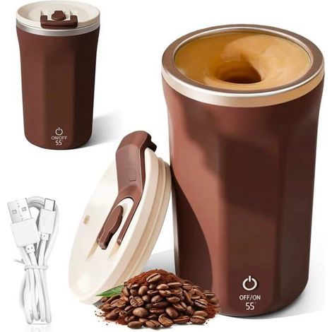 BelleRise - Tasse à mélanger automatique en acier inoxydable 304, 400 ml : tasse à mélanger magnétique rechargeable par USB (1/5)