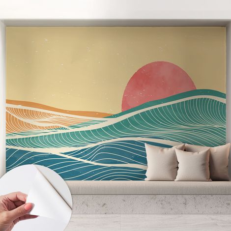 Carta da parati adesiva - lavabile - decorazione murale - per cucina - pellicola decorativa Onde marine 208x146 cm (1/5)