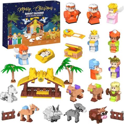Adventskalender 2025 für Kinder – „Weihnachtsgeschichte“-Geschenk für Kleinkinder, 24-tägiges Weihnachtscountdown-Set, christlicher Adventskalender (Bauspiel)