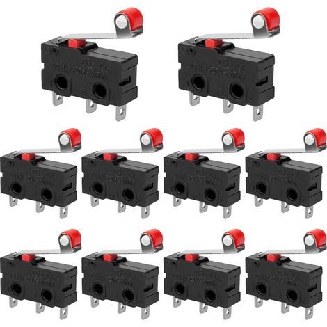 10 pezzi Micro Finecorsa Interruttore Leva Rullo AC 250V 5A SPDT 1NO 1NC Mini Interruttori Momentanei a Scatto
