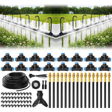 100 Fuß langes 1/4-Zoll-Tropfbewässerungssystem, verbessertes Gartenbewässerungsset mit 16 um 360° verstellbaren Kupferdüsen, automatisches Nebelbewässerungssystem. (1/5)
