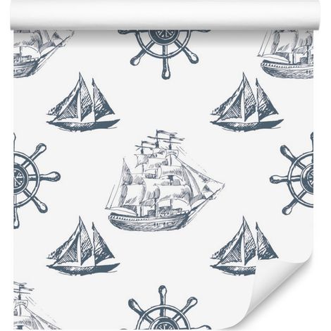 Papel pintado vintage con diseño de velero para salón y dormitorio, 50x1000 cm. (1/5)