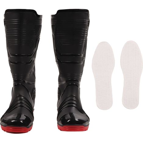 Bottes de pluie pour homme, imperméables, respirantes, résistantes à l'usure, antidérapantes, avec semelle extérieure en peluche, noires à semelle rouge, pointure 42. (1/5)