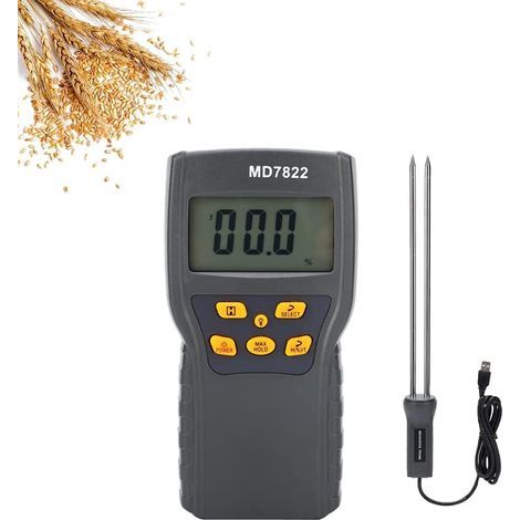 Medidor de humedad portátil para granos, detector digital de humedad para maíz, rango de medición de humedad del 2% al 30%, con sonda, para arroz, granos de fibra de soja, etc. (1/5)