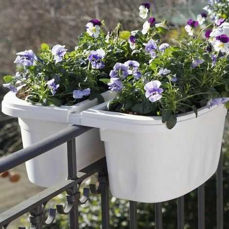 Double jardinière 40 cm – Plastique blanc – Bras réglables 3-13 cm – Réserve d'eau interne – Résistante aux UV et aux intempéries – Bama (1/2)