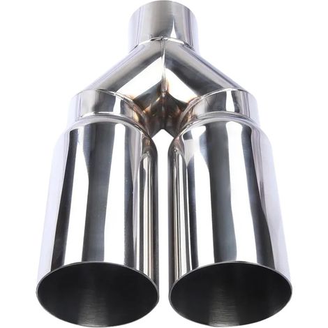 Boquilla de escape, diseño de doble salida, acero inoxidable duradero, color plata. (1/2)
