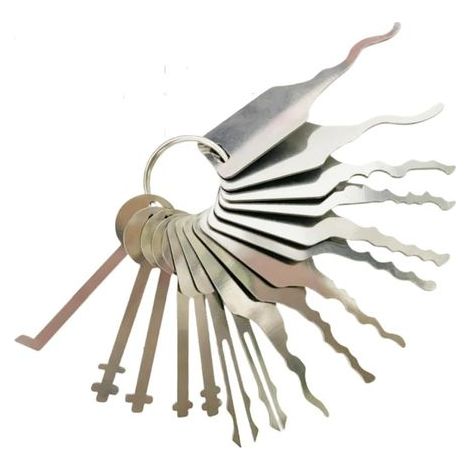 16 Lock Picking Tools, Stainless Steel, Keyring Design, Car and Cabinet Locks (1/5)