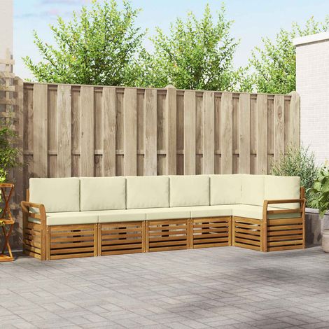 vidaXL Ecksofa Set mit Kissen 6 pcs Natur und Creme Massivholz Akazie (1/5)