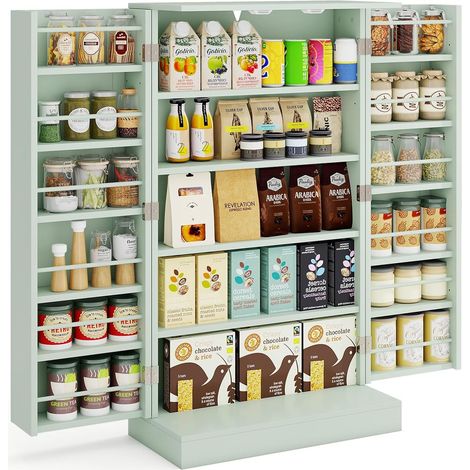 COSTWAY Armadio multiuso Armadio dispensa Armadio contenitore con 6 ripiani regolabili Armadio da cucina per sala da pranzo, soggiorno (verde) (1/4)
