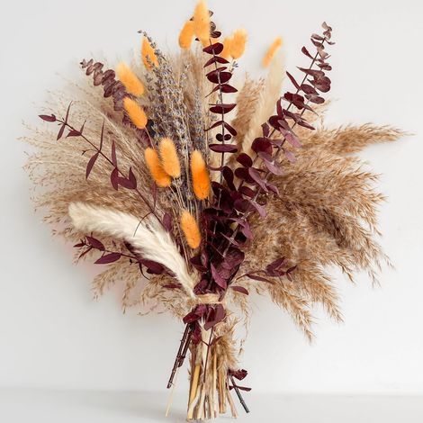 Bouquet de fleurs séchées, décoration automnale avec herbes de la pampa, queues de lapin, lavande et eucalyptus Décoration automnale bohème pour vase et Thanksgiving Composition florale d'automne (1/5)