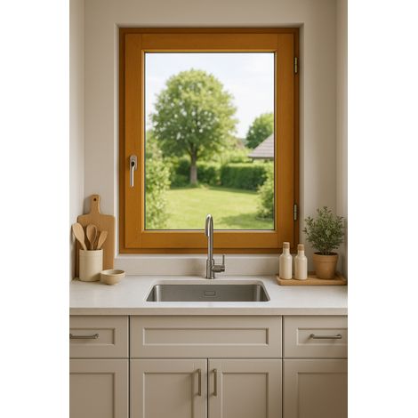 Gd Menuiseries – Fenêtre bois 1 vantail 60 x 50 cm – Ouverture tirant droite – Cotes tableau 62,6 x 55,3 cm – Conçue pour espaces extérieurs