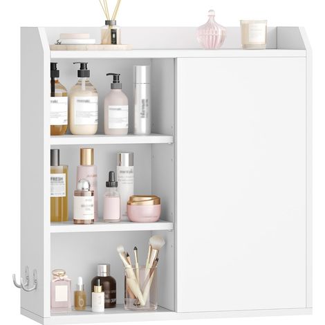 Armoire Murale pour Salle de Bain avec Étagères Réglables, Armoire à Pharmacie économiseur d'espace pour Linge, Cuisine, Salon, Blanc (1/5)