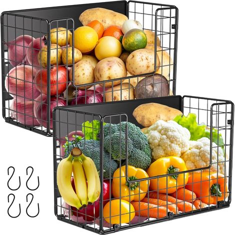 Lot de 2 corbeilles à fruits magnétiques à suspendre et à épices magnétiques - Organisateur de cuisine sans perçage - Corbeille à fruits et légumes en forme de U - Étagère magnétique pour (1/5)