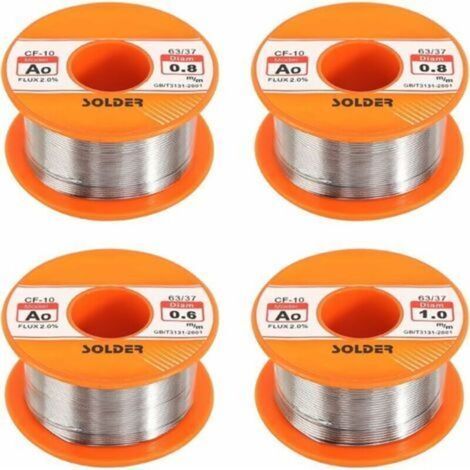 Fil de Soudure, 4 Pièces Fil Etain a Souder Colophane Fil de Soudure, Soudure avec Noyau de Colophane Fil de Soudure avec Flux Bobine D'étain à Souder pour Soudure Électrique (0,6/0,8/1 mm)- (1/5)