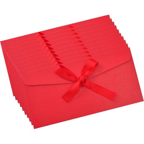 Lot de 10 mini-enveloppes rouges avec fermeture à nœud, idéales pour cartes, cadeaux et mariages. (1/4)
