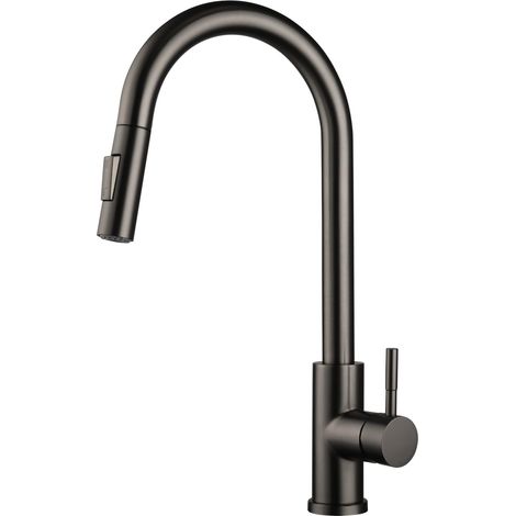 Robinet de cuisine basse pression, 2 modes, robinet de cuisine, robinet rotatif à 360° avec douchette, extensible, haut arc en acier inoxydable, mitigeur avec 3 ports pour chaudière (1/5)