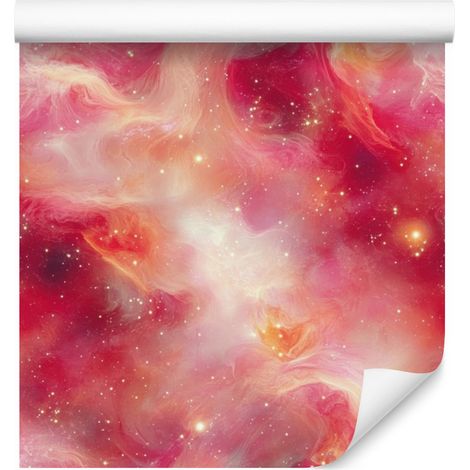 Papier peint aquarelle galaxie corail, rouge et rose 50x1000 cm (1/5)