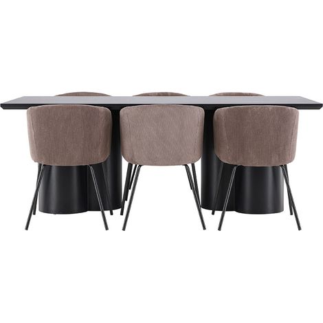 Olivia Essgruppe Tisch 100x210cm und 6 Flöhl Stühle mit Armlehnen schwarz.