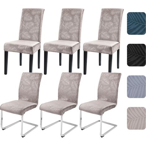 Stuhlhussen 6er Set Champagner Blattmuster Stretch Waschbar für Esszimmerstühle (1/5)