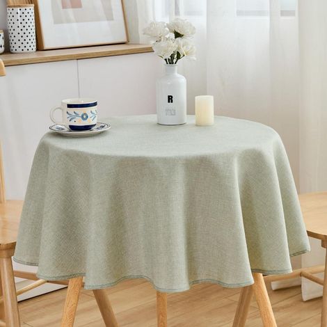 Runde Tischdecke Leinenoptik 120cm Hellgrün Wasserabweisend Pflegeleicht