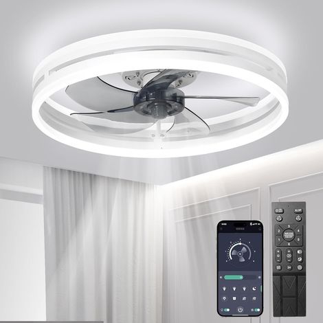Ventilateur de plafond silencieux avec lumière 72W Dimmable Suspension pour chambre/salon, Blanc, 50cm (1/5)