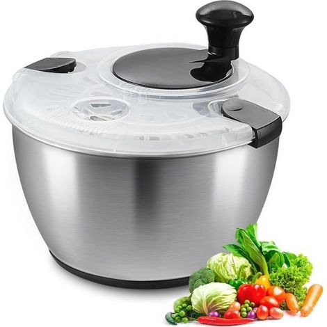Essoreuse à Salade avec Bol en Acier Inoxydable 18/10 de 4,5 l et mécanisme à manivelle Passe au Lave-Vaisselle Noir (1/5)