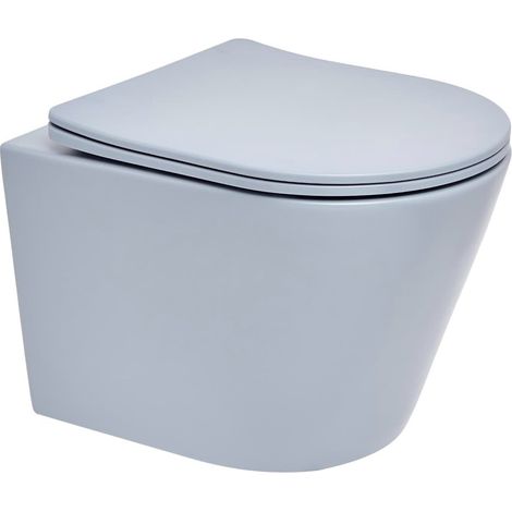Infinitio Wand-WC spülrandlos aus Keramik mit SoftClose-Sitz, Blau matt (SATINF010RREXPDBLM)