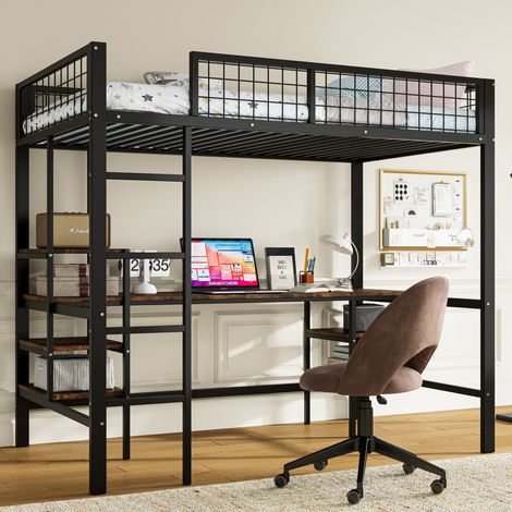 cama litera con escritorio y estantes 90x200 OKMYHOME (1/5)