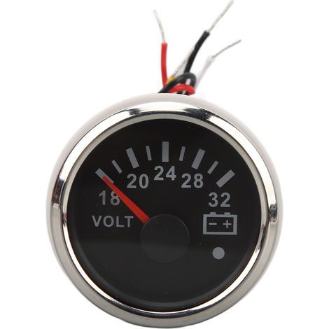 52-mm-Gleichstromvoltmeter, 9 bis 32 V, hochpräzise, schnelle Ansprechzeit, mit hintergrundbeleuchtetem Zeiger, für Wohnmobile, Yachten, Fischerboote und Schiffe. Schwarzes Zifferblatt, silberne Lünet (1/5)