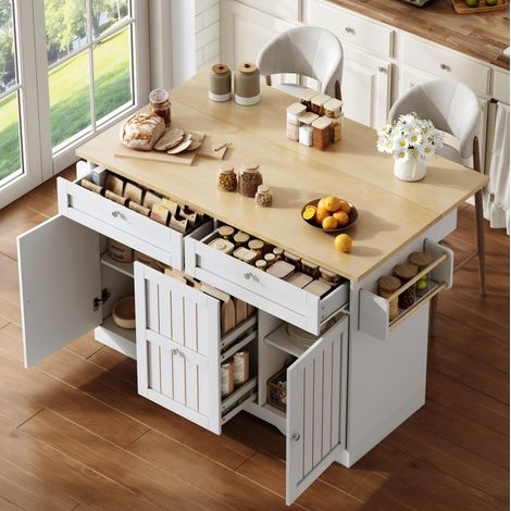 Isla de cocina móvil plegable 120 x 70 x 92 cm en MDF con ruedas DESVIAE (1/5)