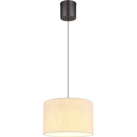 Globo Thea Suspension cylindrique, finition gris anthracite mat, abat-jour crème lin, LED 3000K (1/5)