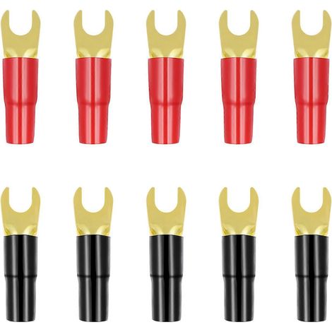 5 paires de connecteurs adaptateurs à fourche, bornes à sertir pour câbles de haut-parleurs (8GA, rouge et noir)