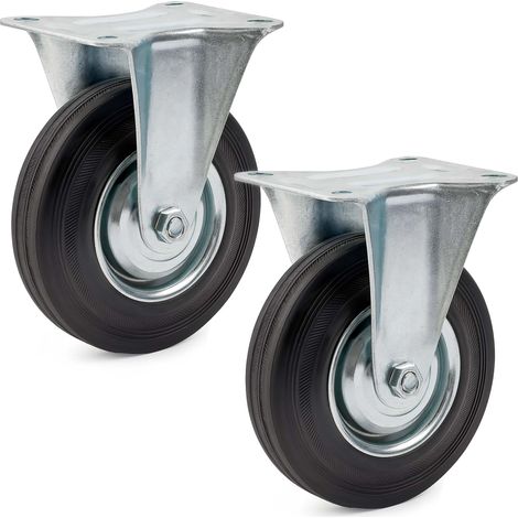 Wiltec Set 2 ruote fisse in gomma piena 200 mm nucleo in metallo e piastra di fissaggio 150kg/ruota