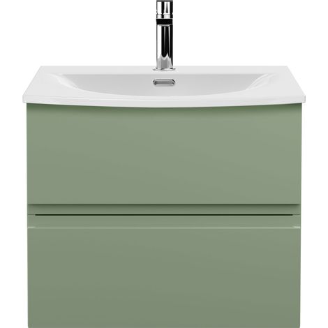 Hudson Reed Urban Wall Hung 2-Drawer Vanity Unit with Basin 4 Satin Green - 600mm Wide (1/5)