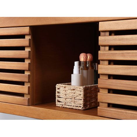 Meuble de salle de bain suspendu en bois d'acacia avec double vasque - 130 cm - PENEBEL (1/5)