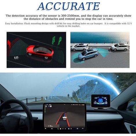 Sensore di parcheggio automatico, 8 sensori di parcheggio, radar di retromarcia anteriori e posteriori, segnale acustico/cicalino/silenzioso con rilevamento della distanza e display LCD