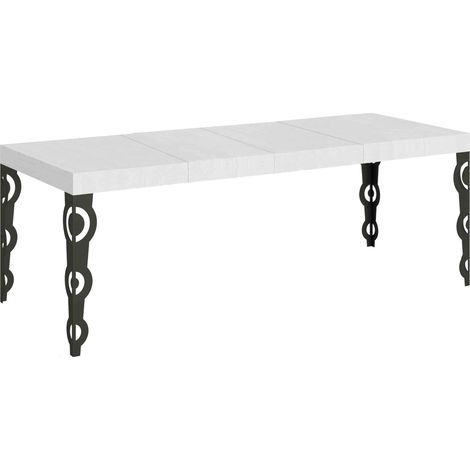 Tavolo Allungabile 180-440x90x77 cm Karamay Premium Bianco Frassino Telaio Antracite (1/5)