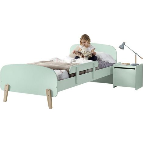 Pack - Lit Enfant, Barrière & Chevet "Kiddy" 90x200cm Vert Menthe (1/5)