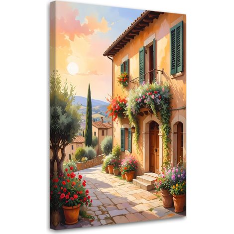 Impression sur Toile, Rues colorées de Toscane Maisons fleuries,40x60 (1/4)