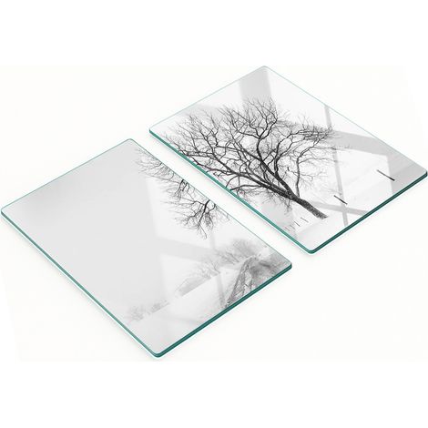 Lot de deux planches à découper décoratives en verre pour la cuisine, motif sapin d'hiver, 2 x 40 x 52 cm (1/5)