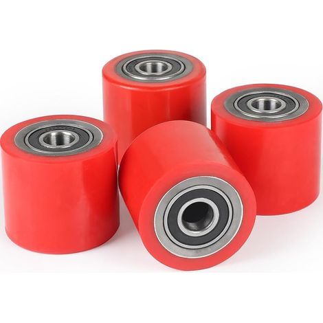Lot de 4 Roues de Transpalette Polyuréthane 80 x 70 mm, Axe 20mm Charge Maximale 600 kg Avec pour Transpalette Roulements à Billes (1/5)