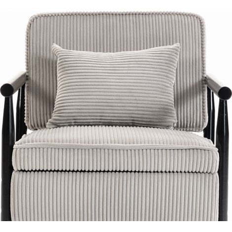 Poltrona imbottita in velluto grigio chiaro con cuscino lombare e struttura in legno (1/5)