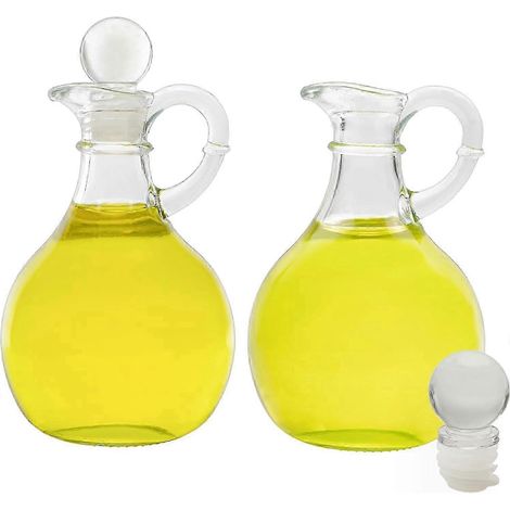 Bouteilles à huile et à vinaigre (lot de 2) bouteilles rondes en verre avec bouchons pour l'huile (1/2)