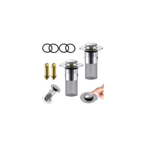 2 Pièces Bonde de lavabo Pop Up Universel, Filtre de vidange en Acier Inoxydable, Bouchon de lavabo Anti-colmatage avec Crépine pour Baignoire, Cuisine, Lavabo (1/5)