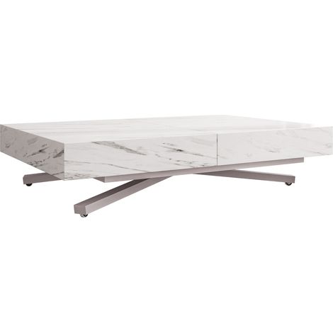 Mesa de centro convertible Oswego 177, Mármol blanco, 27x80x120cm, Diámetro: 0, Aglomerado laminado, Angular