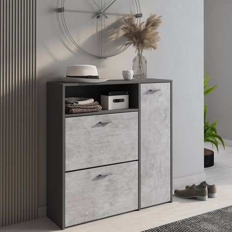 Mobile da Ingresso Scultore, 4/5 Paia, 3 Ripiani, 26.60x91.50x94.00h cm Grigio Antracite (1/4)
